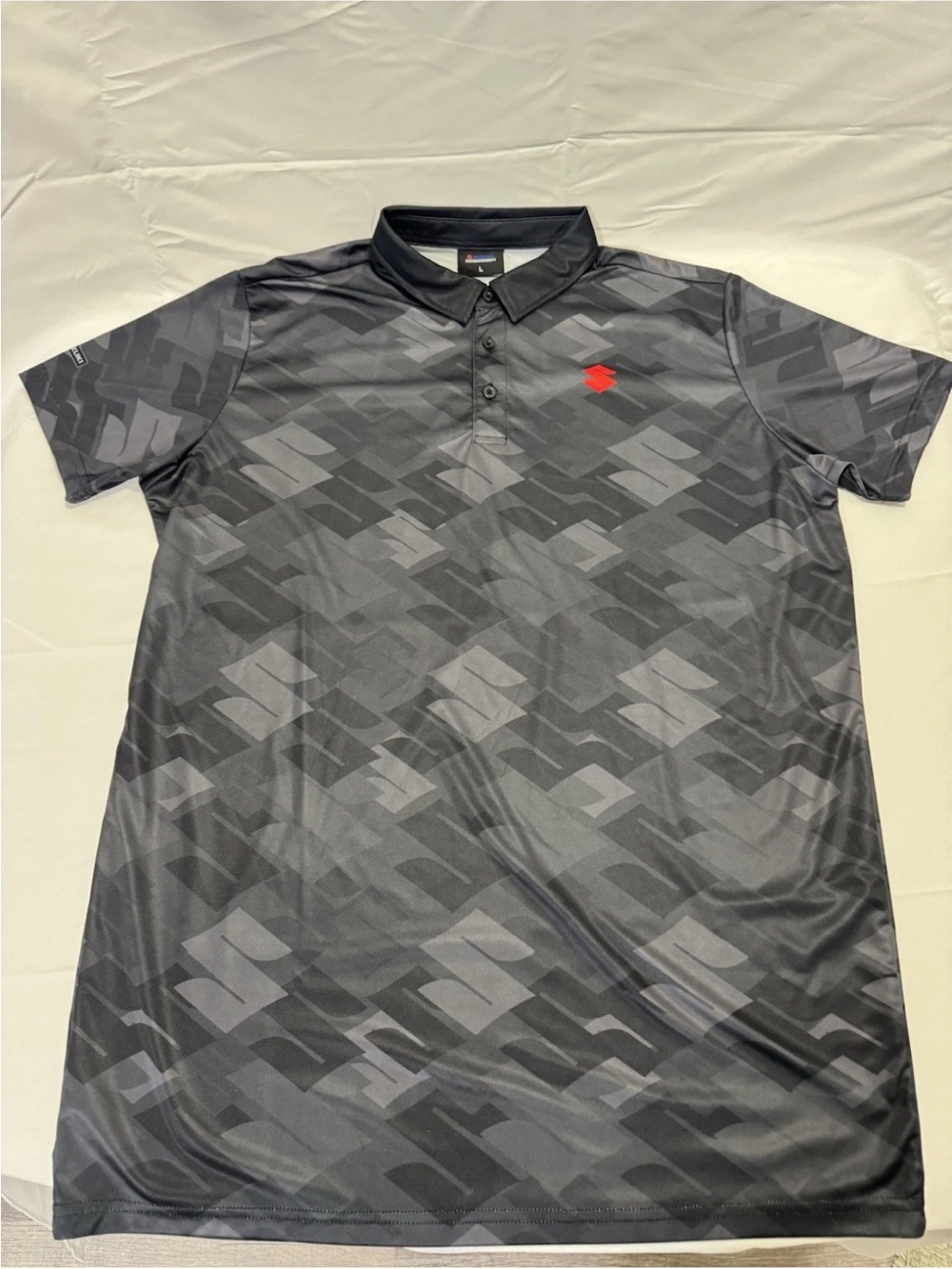 SUZUKI Parts & Accessories Performance Polo Shirt Sz Lg Blk Logo All-Over Print